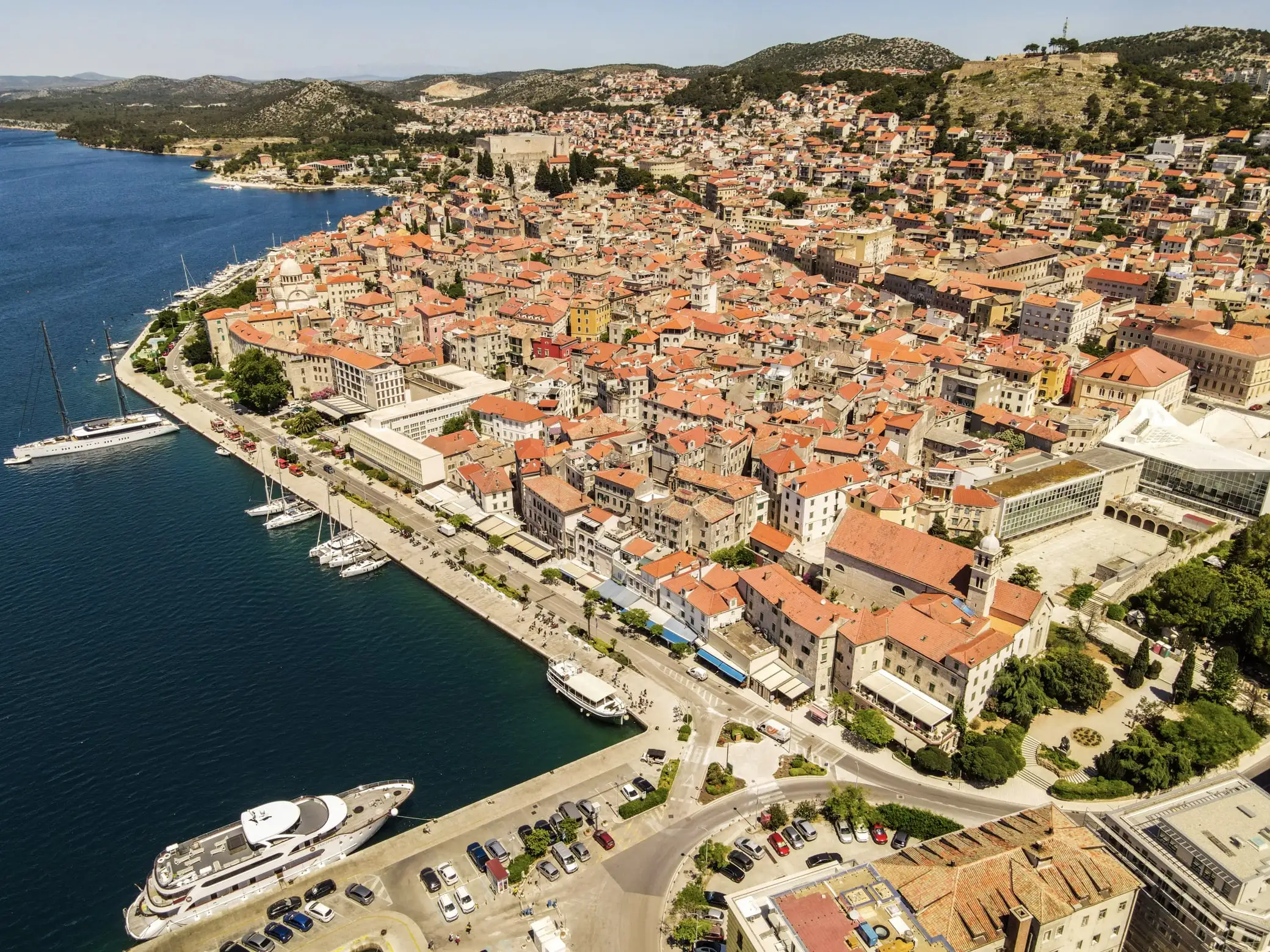 Šibenik — Banj Beach with the postcard view of the old town across the water